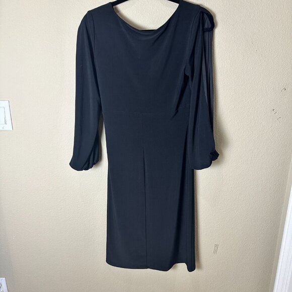 LAUREN RALPH LAUREN Black Long Sleeve Jersey Ruched Dress Size 6 - Picture 7 of 9